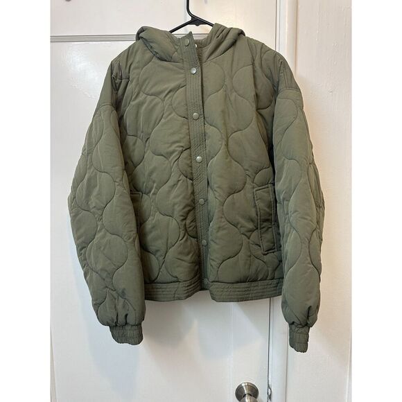 Sanctuary Jackets & Blazers - Sanctuary Bomber Jacket Dylan XXL Quilted Burnt Olive Hoodie Snap Close Zip Puff